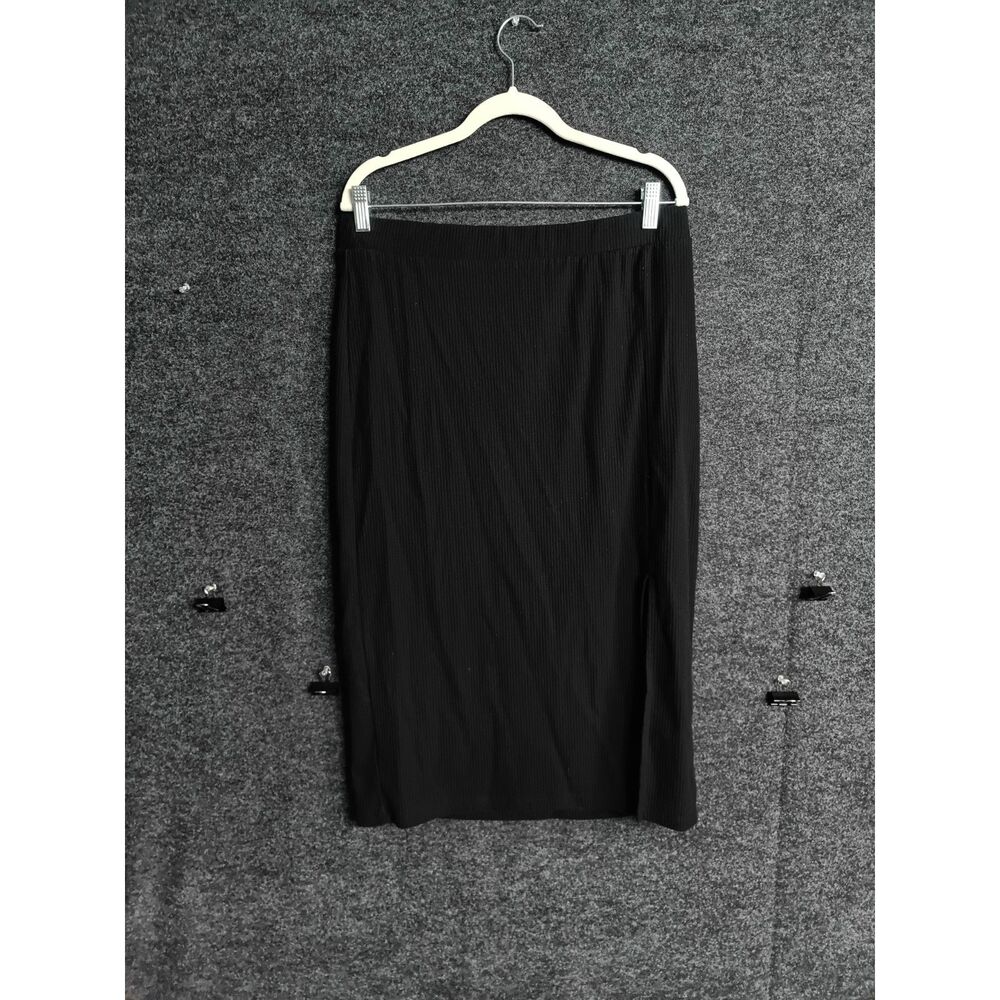 The Drop Black Ribbed Knit Elastic Waist Bodycon Midi Skirt Size XL